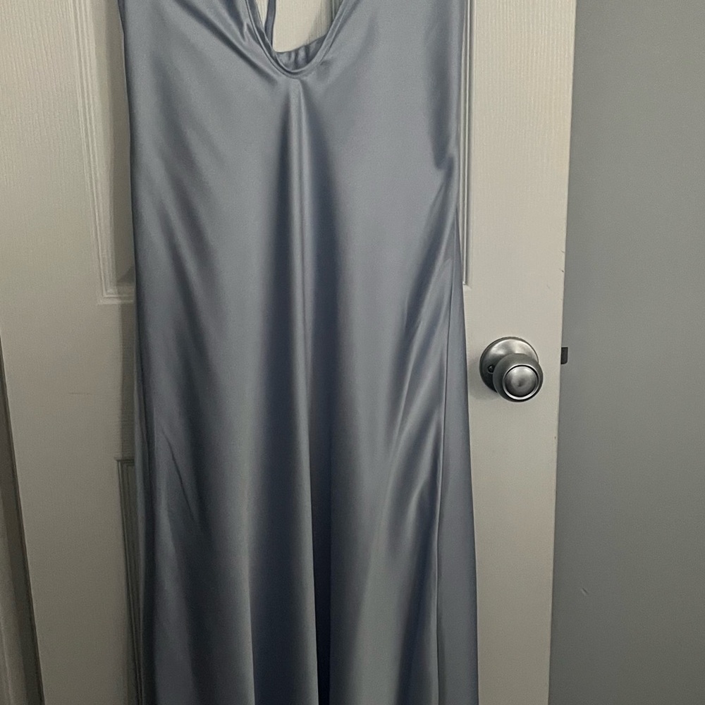 Peppermayo Light Blue Satin Backless Dress